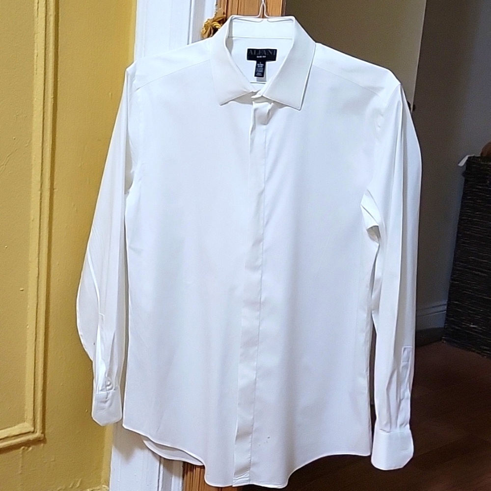 Alfani (slim fit) mens white mens dress shirt ( L)
